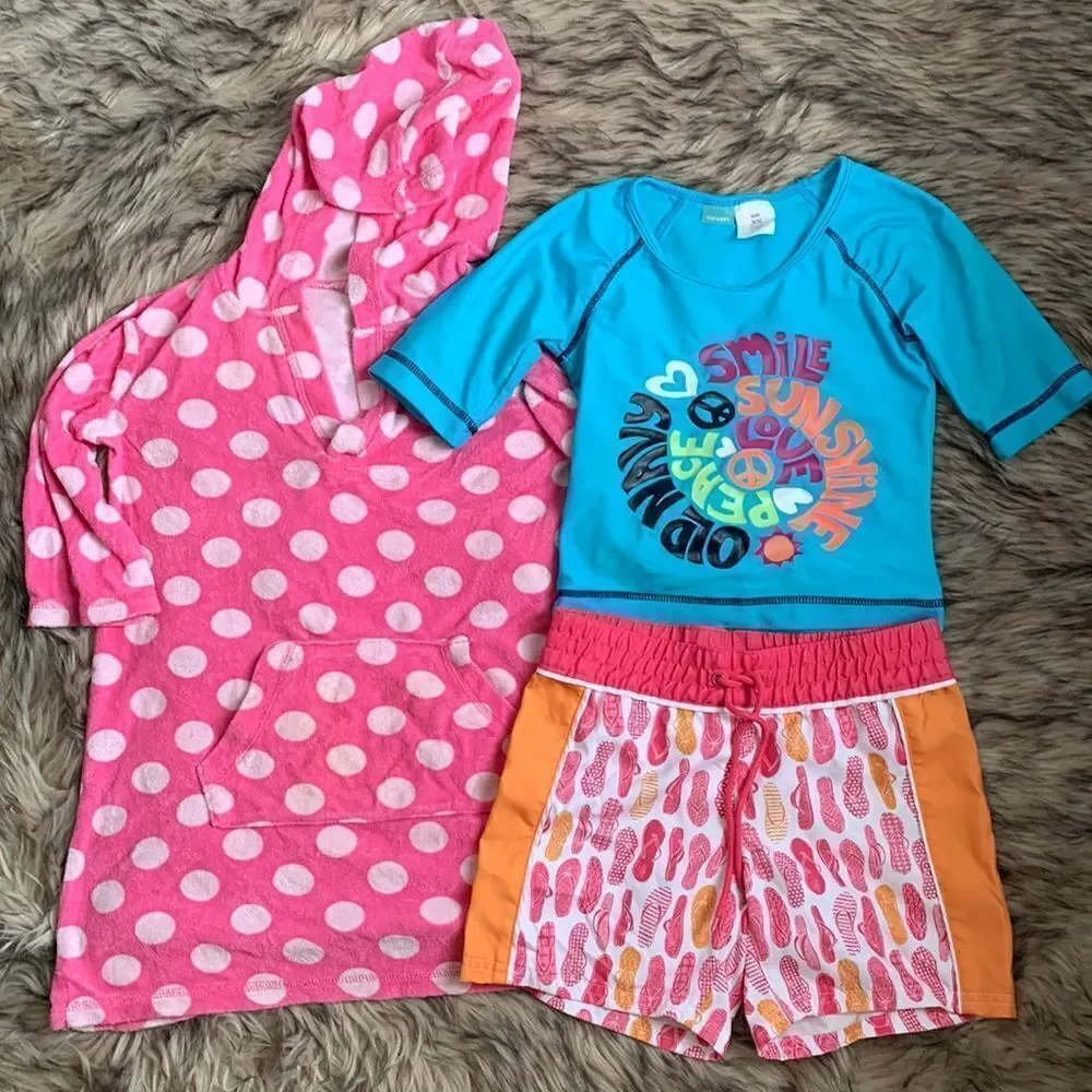 Old Navy Girl’s Swimsuit Swimwear Rash Guard Board Shorts Cover-up Set 5
